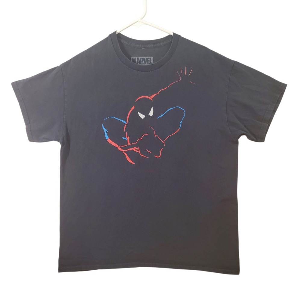 Spiderman Shirt Mens Large Black Marvel Universal Studios Double Sided Vintage